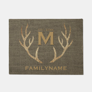 Paillasson Monogramme rustique de famille de toile de jute