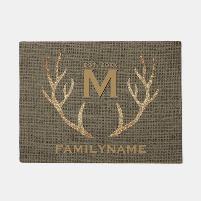 Paillasson Monogramme rustique de famille de toile de jute (Devant)