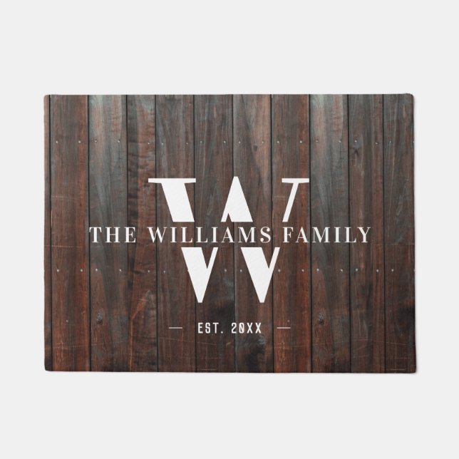 Paillasson Monogramme Rustique moderne Nom de famille Bois Vi (Devant)
