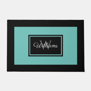 Paillasson Monogramme Turquoise moderne de la famille noire p