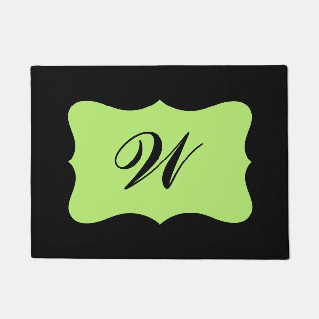 Paillasson Monogramme vert clair noir initial personnalisé (Devant)