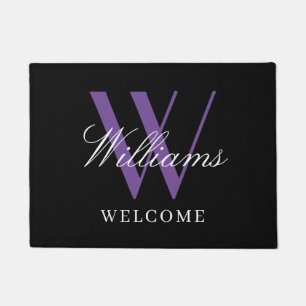 Paillasson Monogramme violet moderne Nouveaux mariés Nom Mari