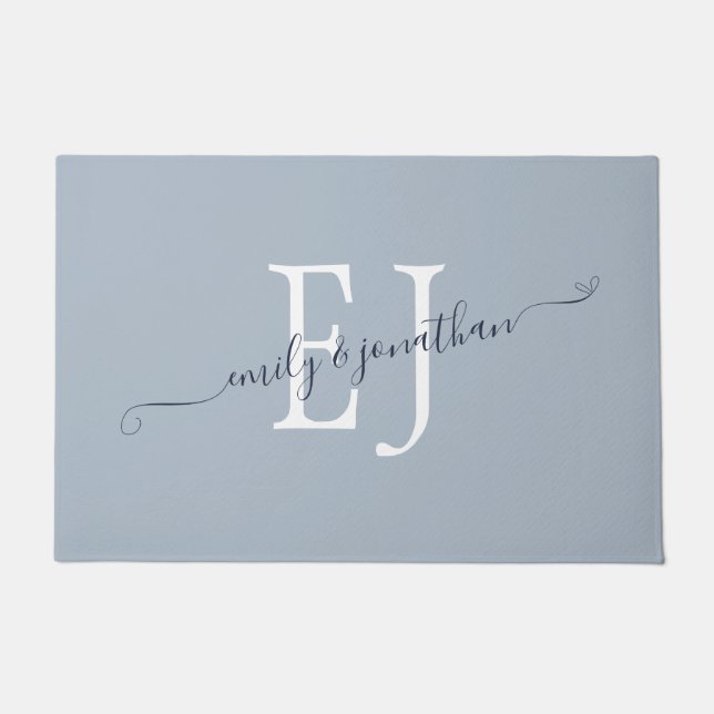 Paillasson Monogrammes Initiales Couples Noms Dusty Blue (Devant)