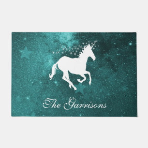 Paillasson Monographie personnalisée de la licorne turquoise