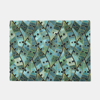 Paillasson Monstera Art déco Feuilles tropicaux en bleu vert