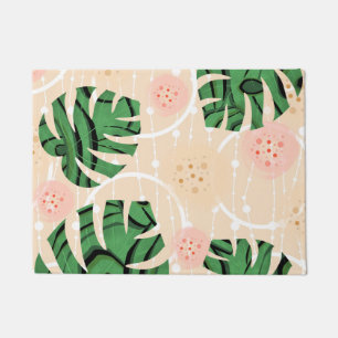 Paillasson Monstera feuilles sur rose. 