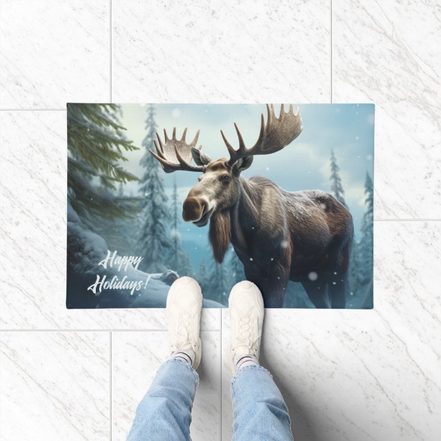 Paillasson Moose d'hiver de texte personnalisé (Intérieur)