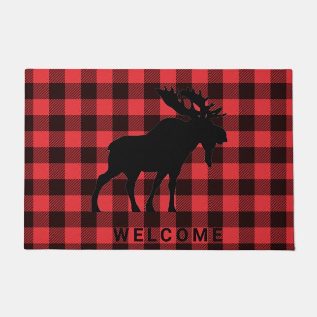 Paillasson Moose Welcome Red Black Plaid (Devant)