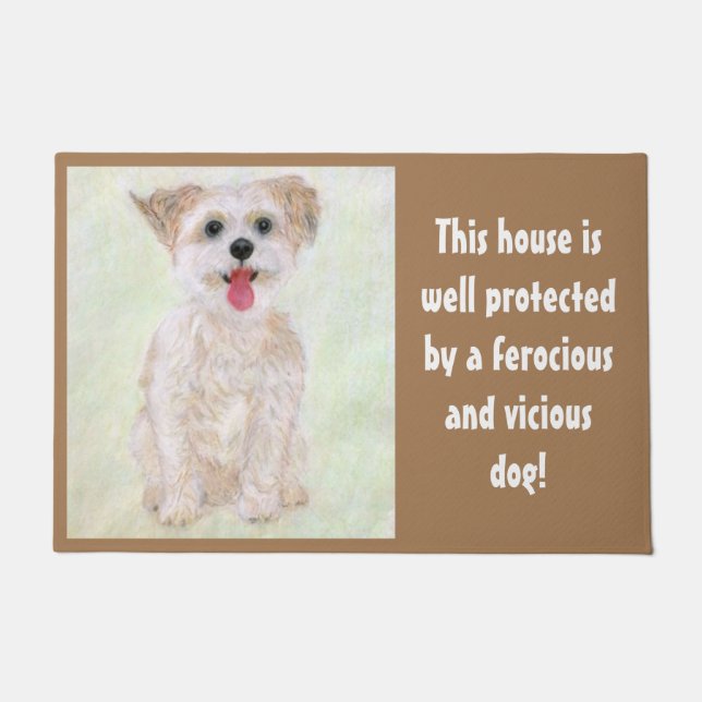 Paillasson Morkie Funny Garde Chien sur mat Beige (Devant)
