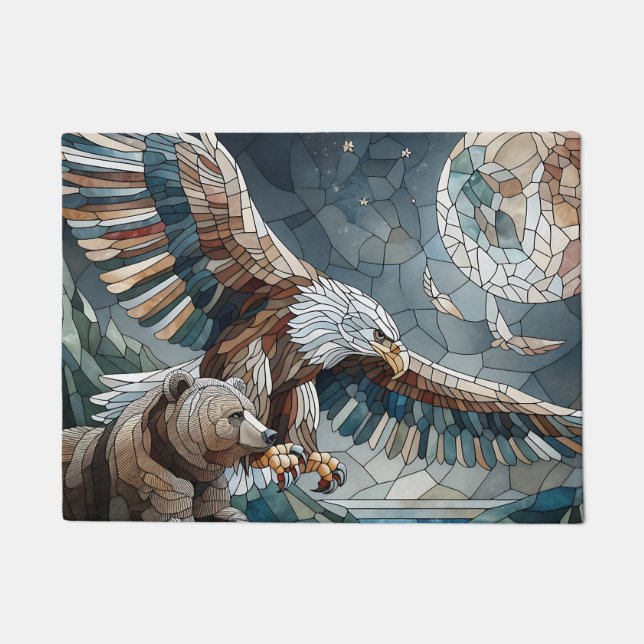 Paillasson Mosaic Ai Art | Ours Brown et Pleine lune d'aigle (Devant)