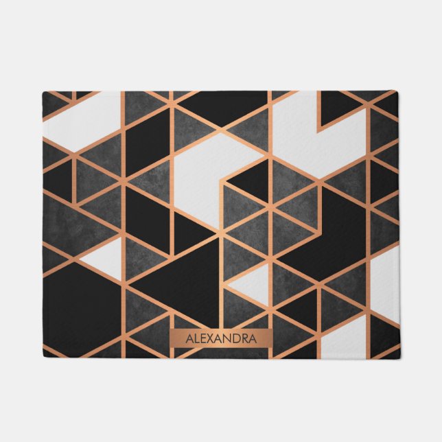 Paillasson Mosaïque noire blanche et dorée (Devant)