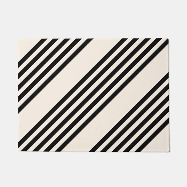 Paillasson Motif à cinq bandes noir et beige (Devant)