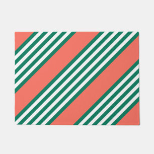 Paillasson Motif à cinq bandes vert et blanc avec corail