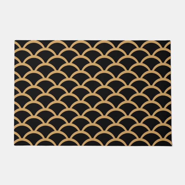 Paillasson Motif à l'échelle de poissons Gold et Black Art Dé (Devant)