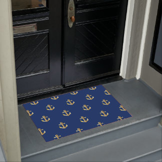 Paillasson Motif Ancre Jaune Chic Gold sur bleu marine foncé