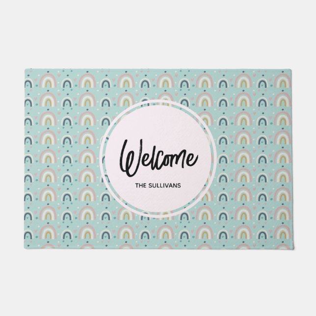 Paillasson Motif arc-en-ciel blanc mignon (Devant)