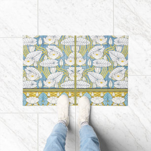 Paillasson Motif Art Nouveau de nénuphar vert sauge