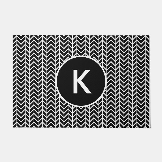 Paillasson Motif Chevron noir blanc Monogramme (Devant)
