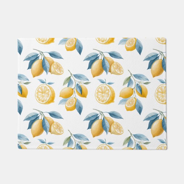 Paillasson Motif Citron Méditerranéen Bleu (Devant)