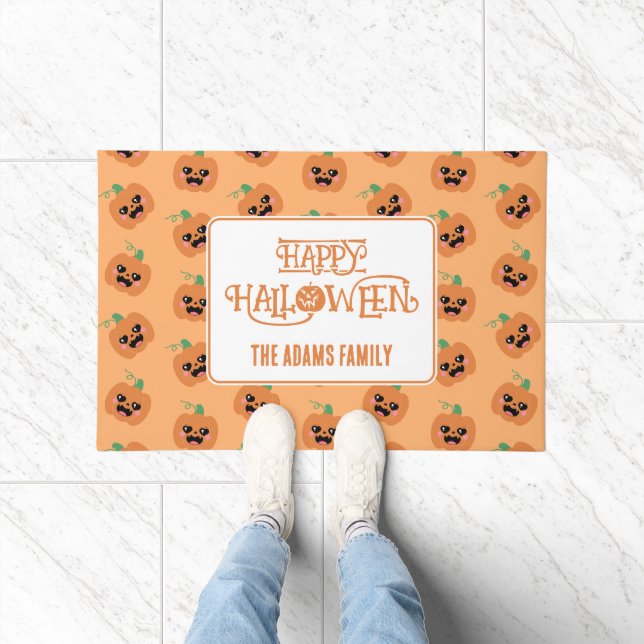 Paillasson Motif Citrouille Halloween Kawaii (Intérieur)