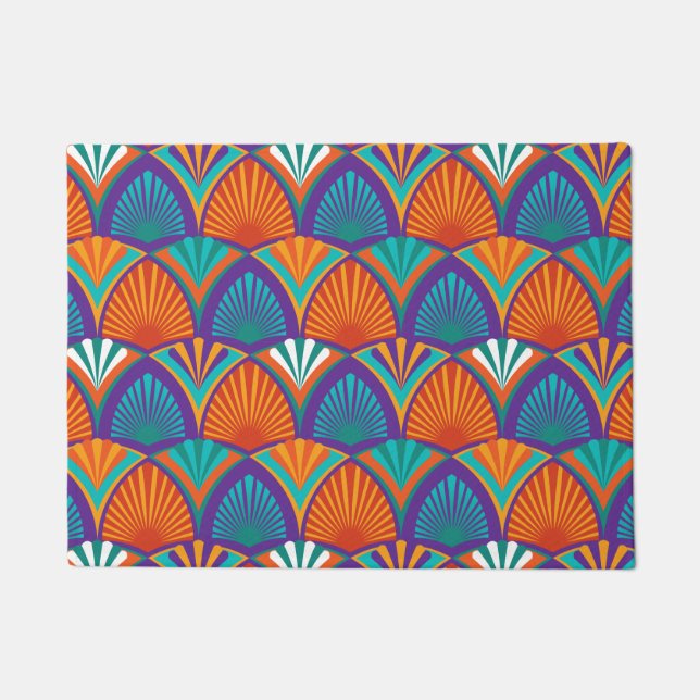 Paillasson Motif clair géométrique avec feuilles de palmiers, (Devant)