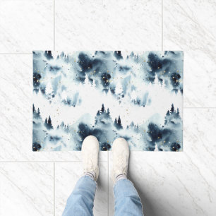 Paillasson Motif d'aquarelle de la forêt bleue de minuit