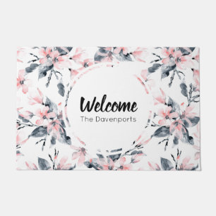 Paillasson Motif d'aquarelle rose et gris Floral