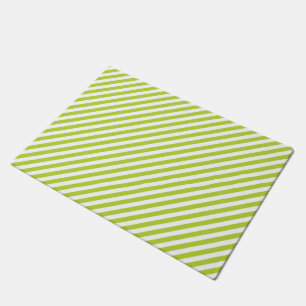 Paillasson Motif de bandes diagonales vert citron et blanc