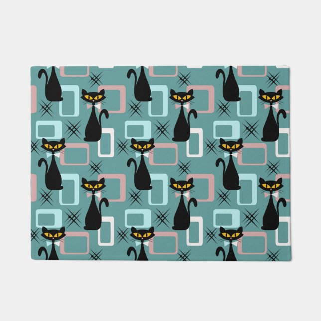 Paillasson Motif de chat noir du milieu du siècle (Devant)