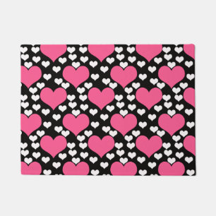 Paillasson Motif de Coeurs d'Amour Rose Noir Blanc