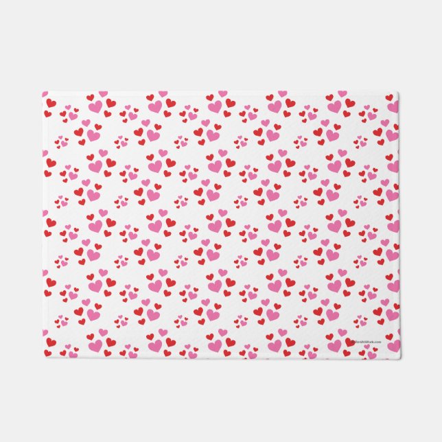 Paillasson Motif De Coeurs Rouge Et Rose (Devant)