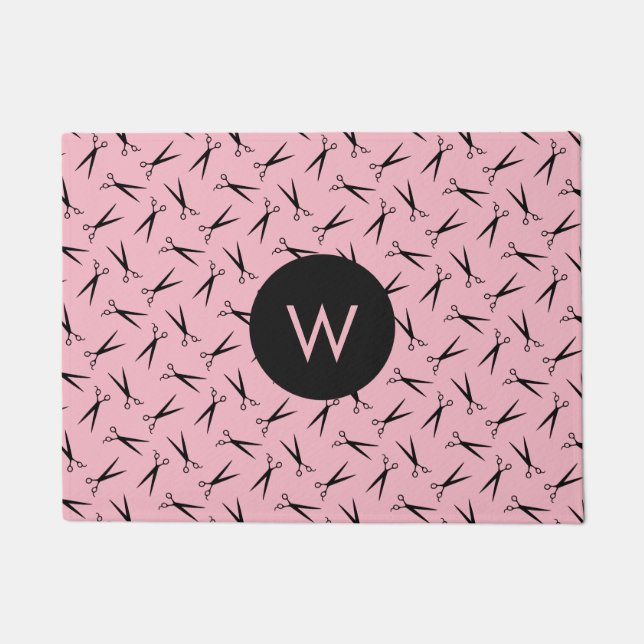 Paillasson Motif de coiffeur de ciseaux de monogramme (Devant)