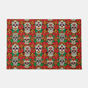 Paillasson Motif de crânes floraux