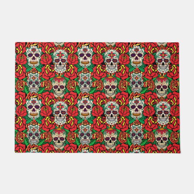 Paillasson Motif de crânes floraux (Devant)