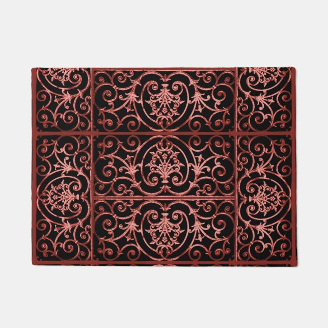Paillasson Motif de défilement rouge et noir (Devant)