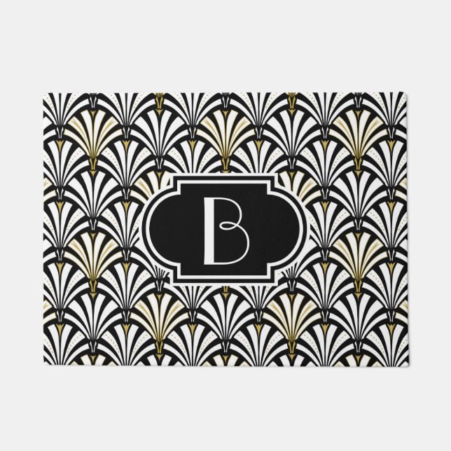 Paillasson Motif de fan d'art déco - noir et blanc (Devant)