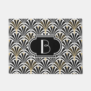 Paillasson Motif de fan d'art déco - noircissez sur le blanc