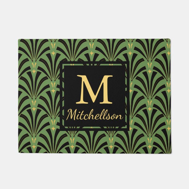 Paillasson motif de fans sophistiqué par années 1920 - nom de (Devant)