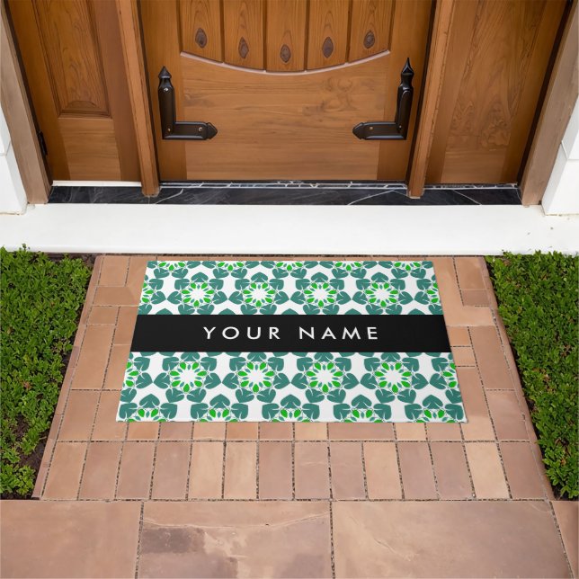 Paillasson Motif de feuille, feuilles vertes, votre nom (De plein air)