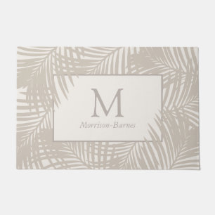 Paillasson Motif de feuilles de palmes tropicales Taupe Monog