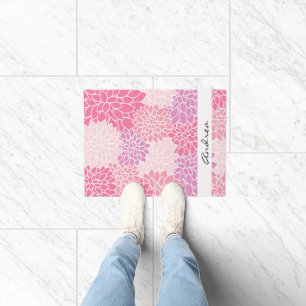 Paillasson Motif De Fleurs, Fleurs De Dahlia Rose, Votre Nom