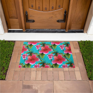 Paillasson Motif de fleurs hawaïen de ketmie de turquoise