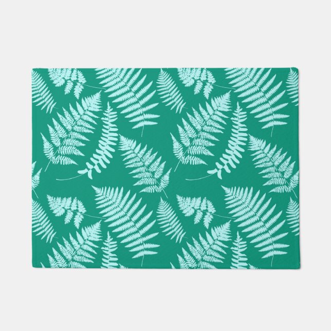 Paillasson Motif de fougères boisées, Turquoise et Aqua (Devant)