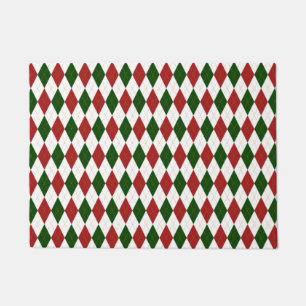 Paillasson Motif de Jacquard Diamant Arlequin rouge et vert