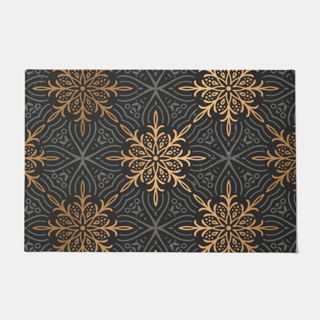 Paillasson Motif de luxe de mandala d'or de monogramme (Devant)