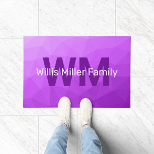 Paillasson Motif de maillage géométrique violet Monogramme