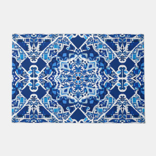 Paillasson Motif de mosaïque en Indigo et Cobalt Blue