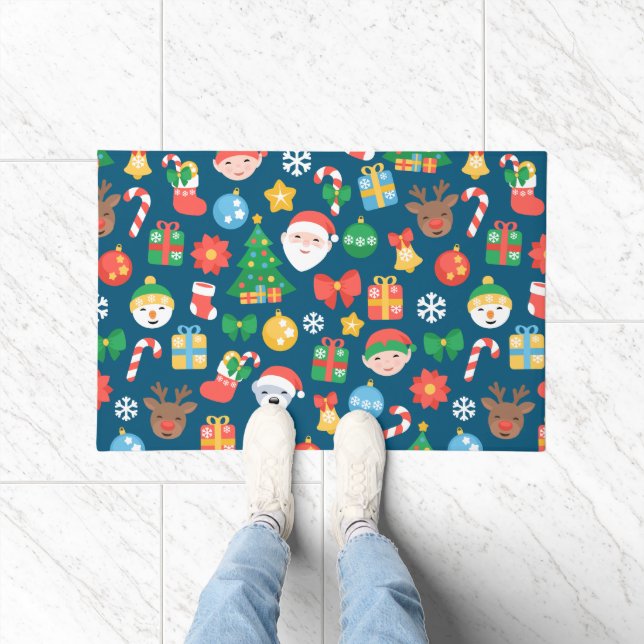 Paillasson Motif de Noël joyeux sur bleu (Intérieur)