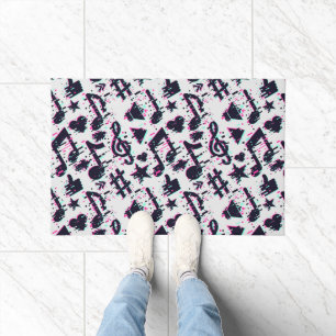Paillasson Motif de notes musicales et de coeurs déformés
