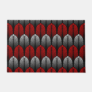Paillasson Motif de plume d'art déco, gris argenté et rouge